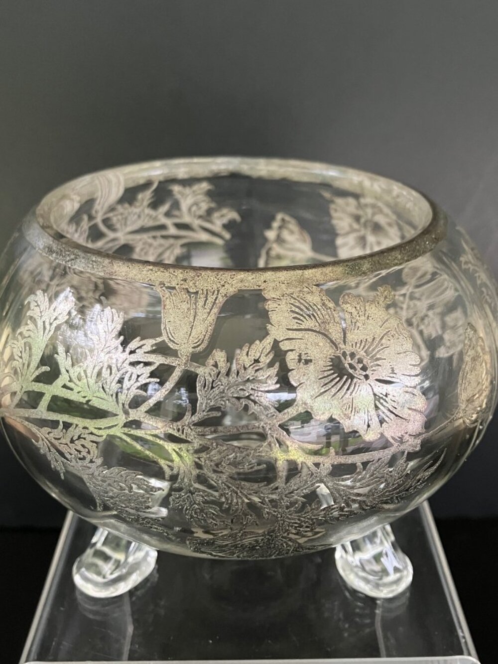 Viking Flowerlite Crystal Clear with Silver Floral Overlay #1007